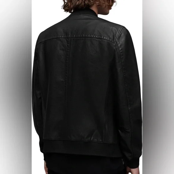 AllSaints Mens Tyro Leather Bomber Jacket - Black